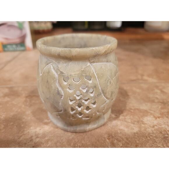 Carved soapstone votive tealight candle holder, 3" Made In India NuTrendz - Picture 1 of 7